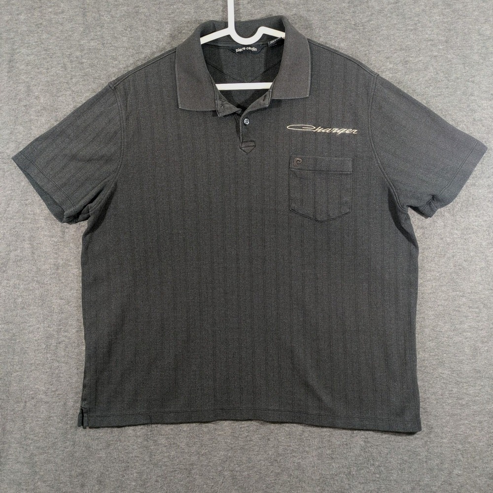Dodge Charger Pierre Cardin Dark Gray Striped Short Sleeve Polo Size XL